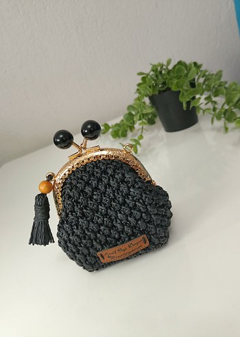 Siyah Örgü Kadın Cüzdan Püsküllü - Görsel 3