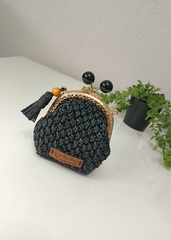 Siyah Örgü Kadın Cüzdan Püsküllü - Görsel 2