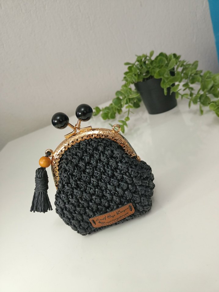 Siyah Örgü Kadın Cüzdan Püsküllü - Görsel 3