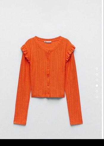 Uzun Kollu Mini Turuncu Düğmeli Hırka - Görsel 2