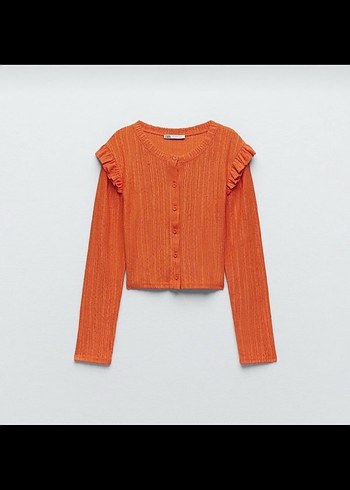 Uzun Kollu Mini Turuncu Düğmeli Hırka - Görsel 4