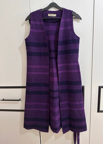 Uzun Mor Desenli Kadın Yelek - Görsel 2