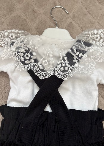 Dantel Detaylı Siyah Askılı Kız Elbisesi / Salopet takım - Görsel 3