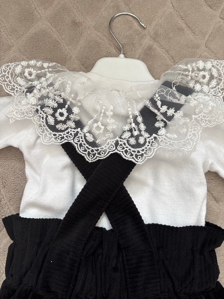 Dantel Detaylı Siyah Askılı Kız Elbisesi / Salopet takım - Görsel 3