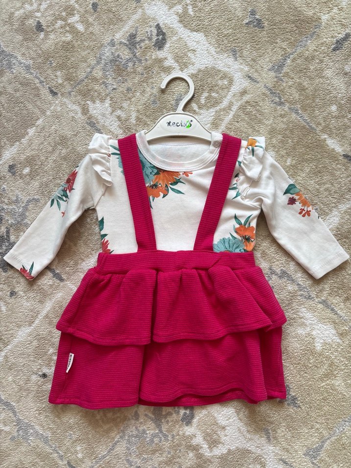 Çiçekli Fırfırlı Kız Çocuk Elbise - Görsel 5