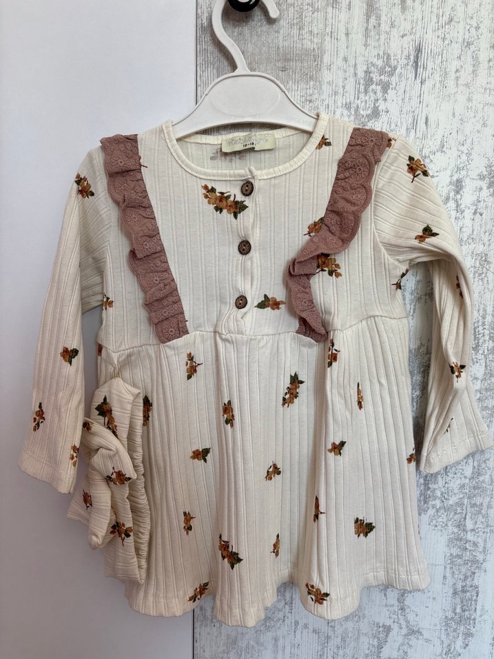 Kız Çocuk Çiçekli Pamuklu Uzun Kollu Elbise - Görsel 3