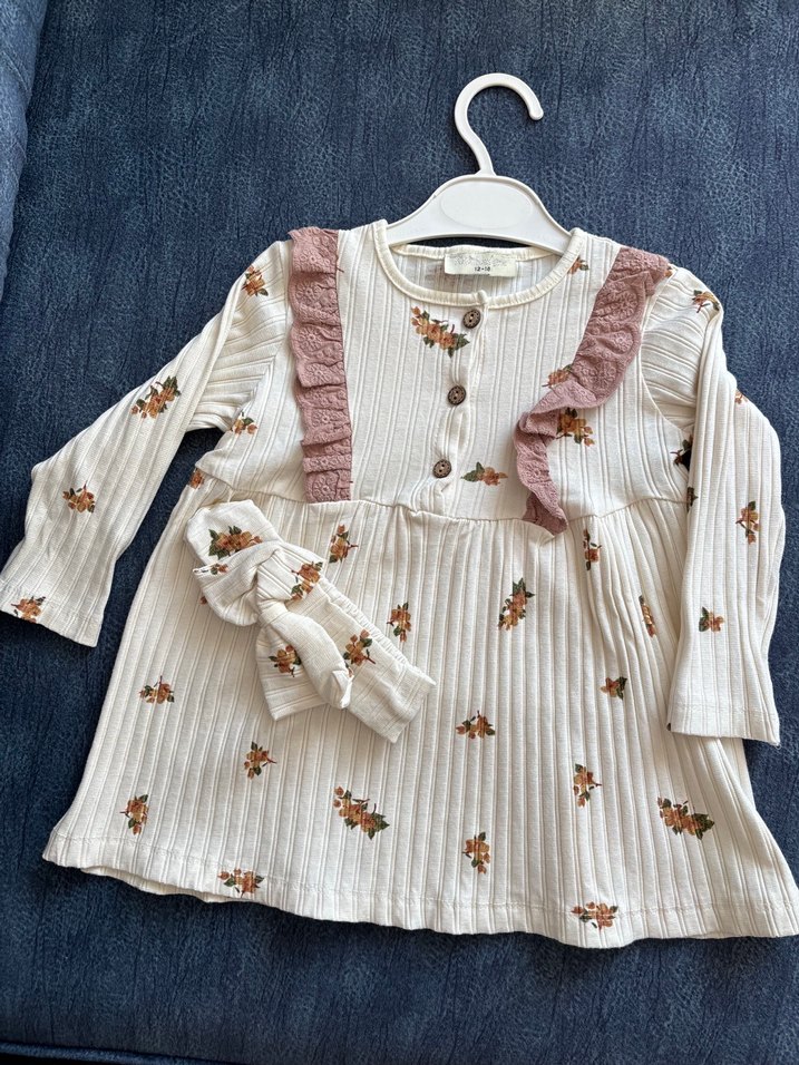 Kız Çocuk Çiçekli Pamuklu Uzun Kollu Elbise - Görsel 2