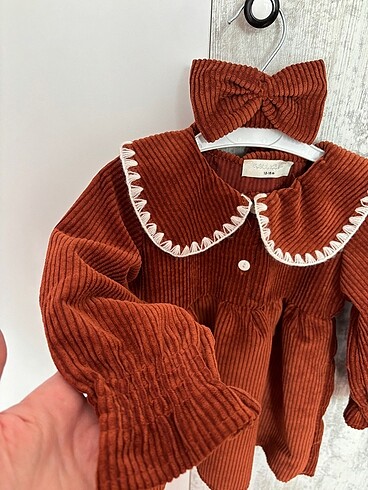 Civil Kız bebek kadife elbise bandana takım