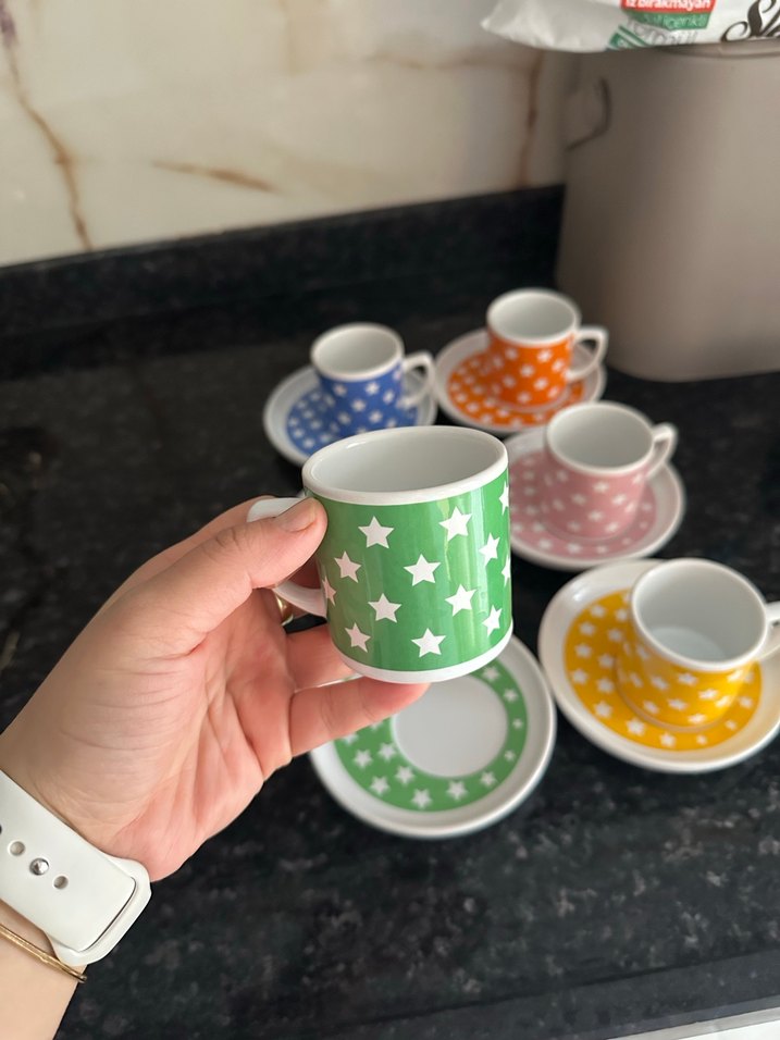 Yıldız Desenli Renkli Kahve Fincan Seti - Görsel 2