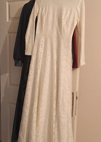 Bordo Uzun Kollu İşlemeli Kadın Abiye Elbise - Görsel 4