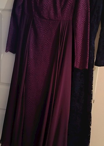 Bordo Uzun Kollu İşlemeli Kadın Abiye Elbise - Görsel 5