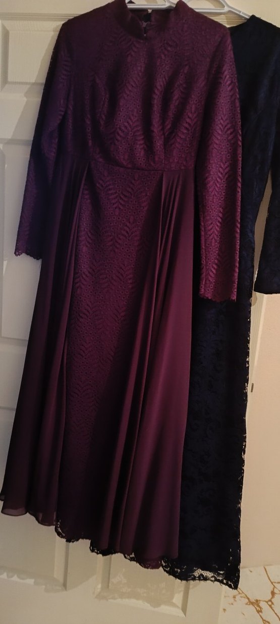 Bordo Uzun Kollu İşlemeli Kadın Abiye Elbise - Görsel 5