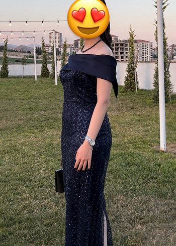 Lacivert Yılan Desenli Drapeli Midi Elbise