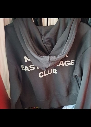 m Beden gri Renk Y2K gri baskılı hoodie crop sweatshirt