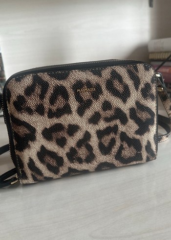 Kahverengi Leopar Desenli Deri Kadın Çanta