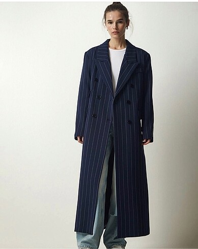 Lacivert uzun blazer