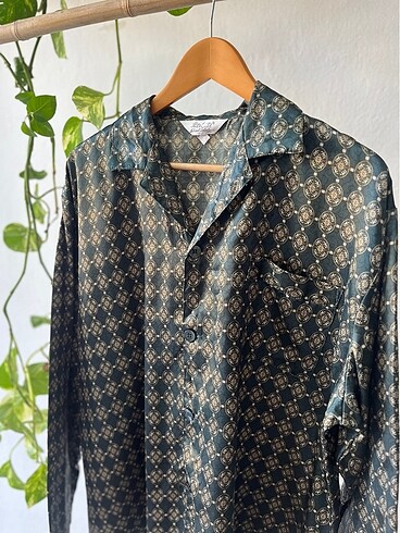 Vintage Desenli Oversize Saten gömlek