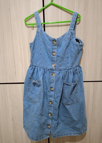 Düğmeli Mavi Kot Çocuk Elbise - Görsel 2