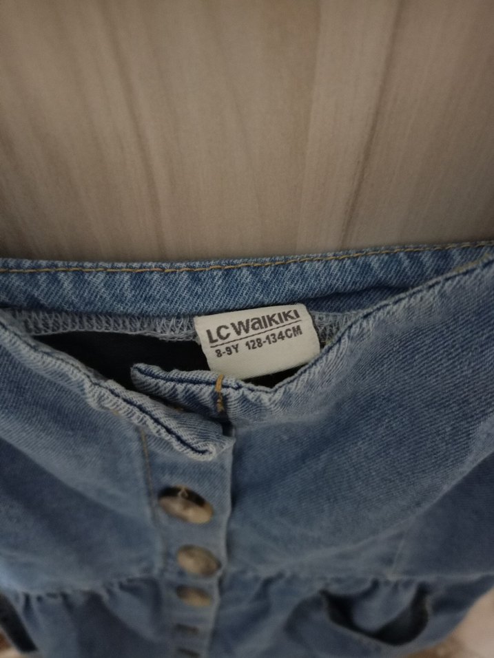 Düğmeli Mavi Kot Çocuk Elbise - Görsel 3