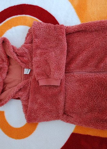 Kız Çocuk Kapüşonlu  Peluş Ceket - Görsel 4
