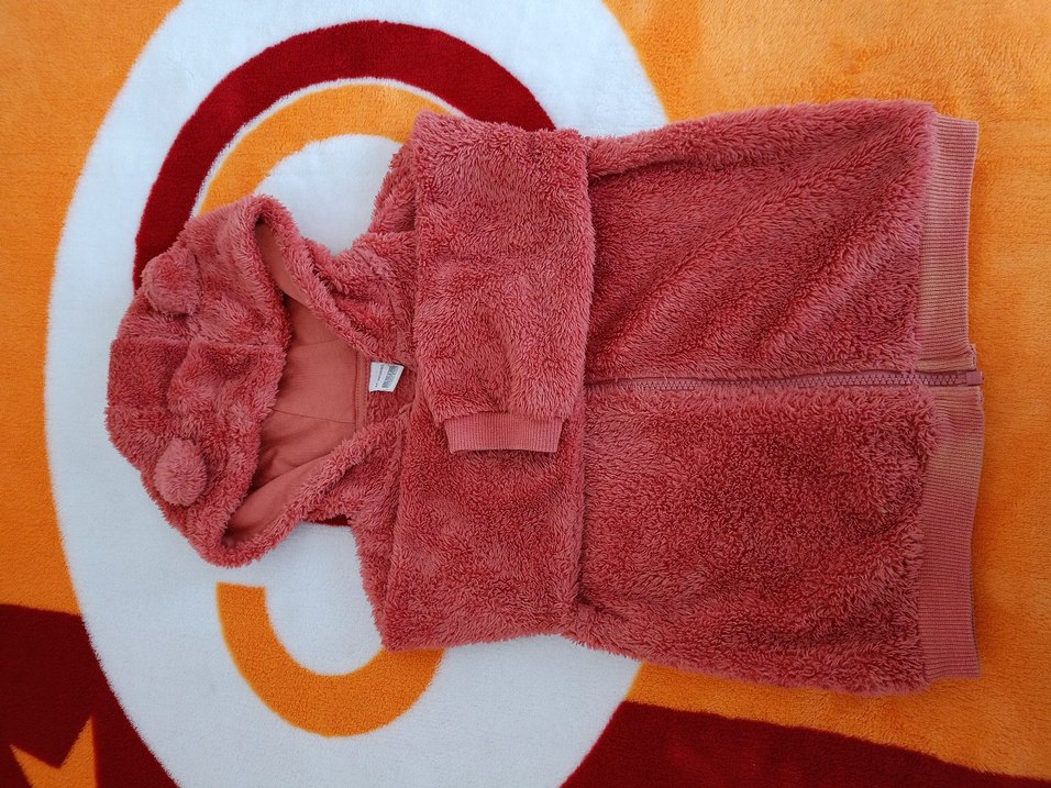 Kız Çocuk Kapüşonlu  Peluş Ceket - Görsel 4