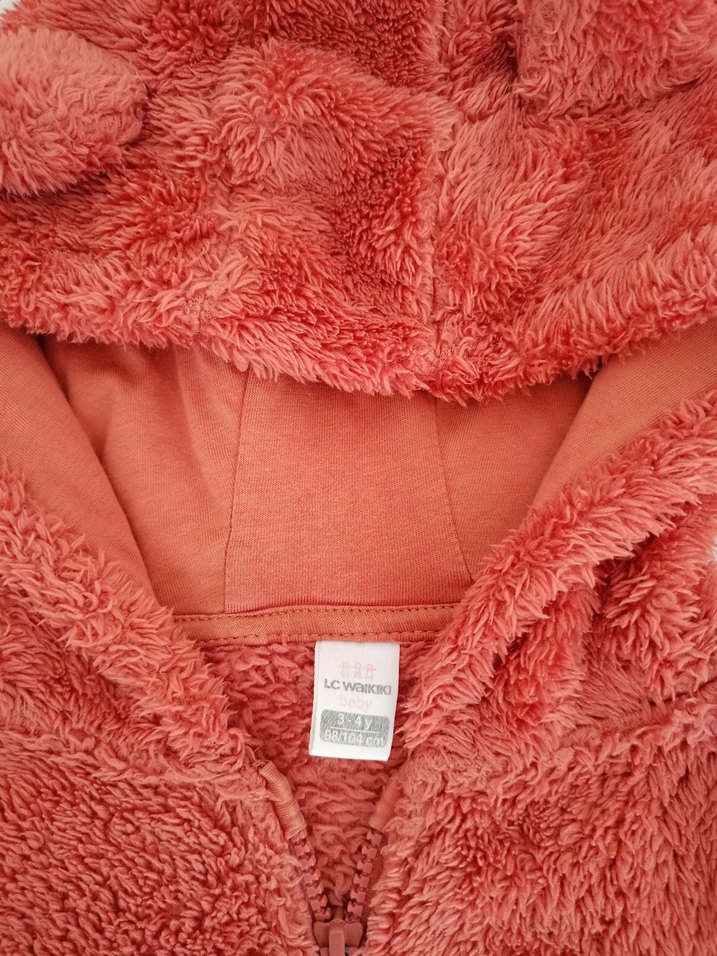 Kız Çocuk Kapüşonlu  Peluş Ceket - Görsel 3