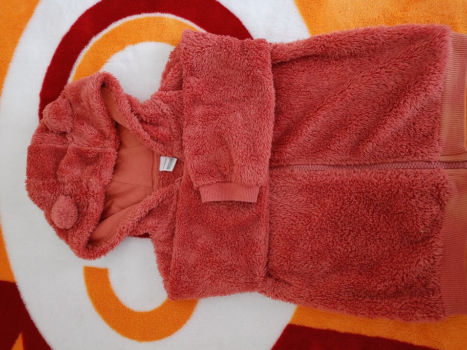 Kız Çocuk Kapüşonlu  Peluş Ceket - Görsel 5