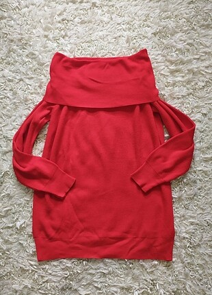 universal Beden Kırmızı omuzları açık triko elbise