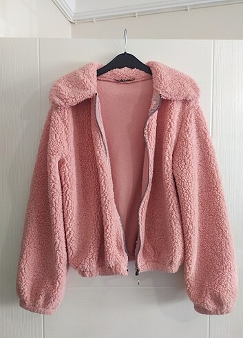 Pembe peluş ceket 