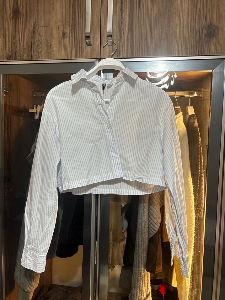 H&M Düğmeli Uzun Kollu Beyaz Gömlek - Görsel 2
