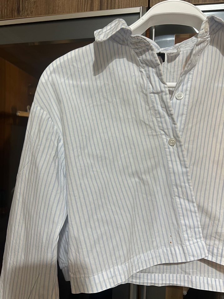H&M Düğmeli Uzun Kollu Beyaz Gömlek - Görsel 3