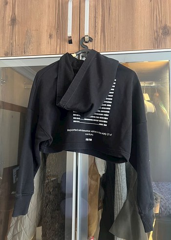 For Fun Siyah Baskılı Crop Sweatshirt - Görsel 2