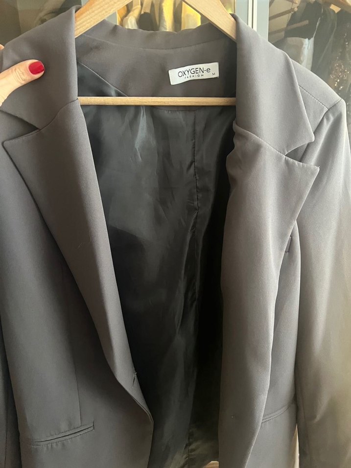 Maymoda Düğmeli Gri Kadın Blazer Ceket - Görsel 3
