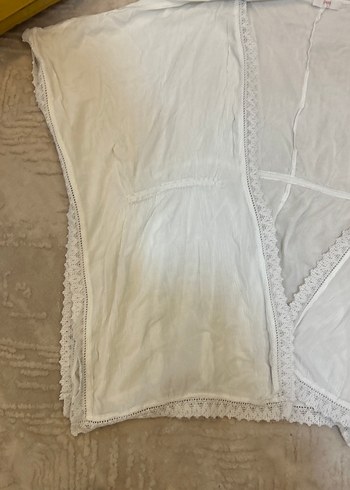 Beyaz Dantel Detaylı Keten Bohem Kadın pareo - Görsel 2