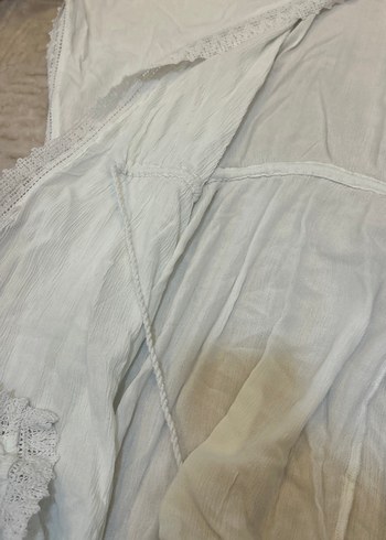 Beyaz Dantel Detaylı Keten Bohem Kadın pareo - Görsel 4