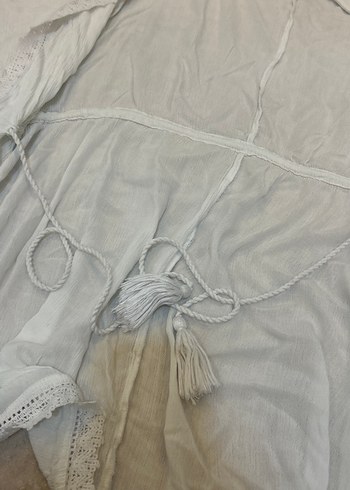 Beyaz Dantel Detaylı Keten Bohem Kadın pareo - Görsel 5