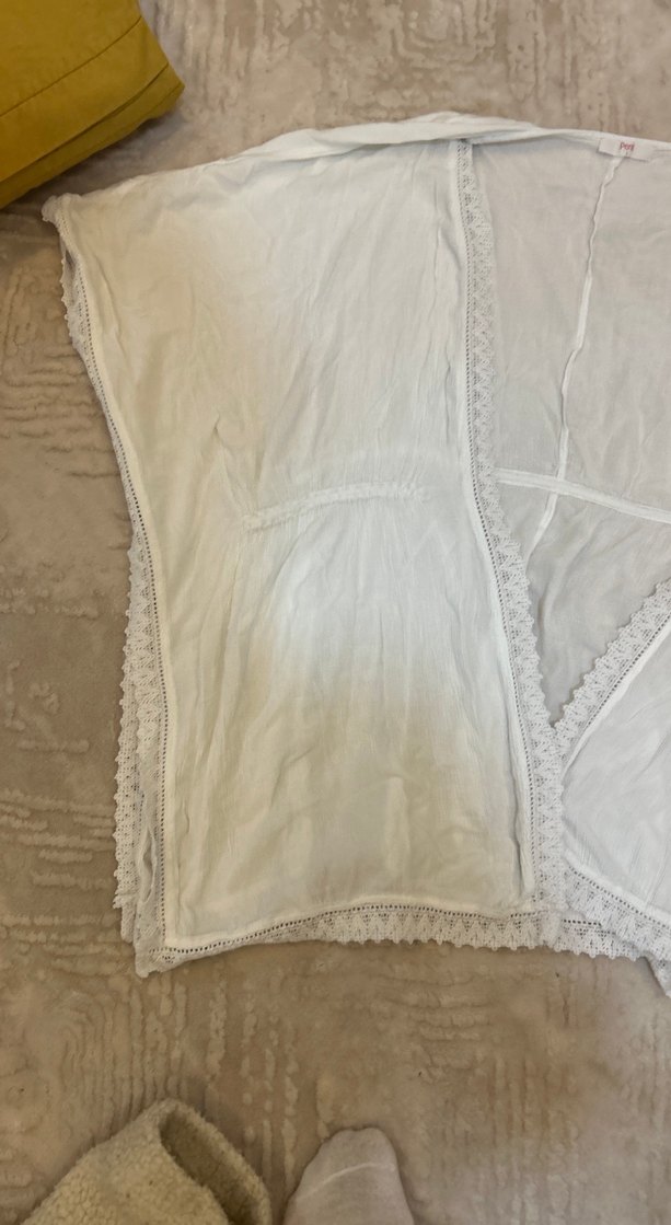 Beyaz Dantel Detaylı Keten Bohem Kadın pareo - Görsel 2