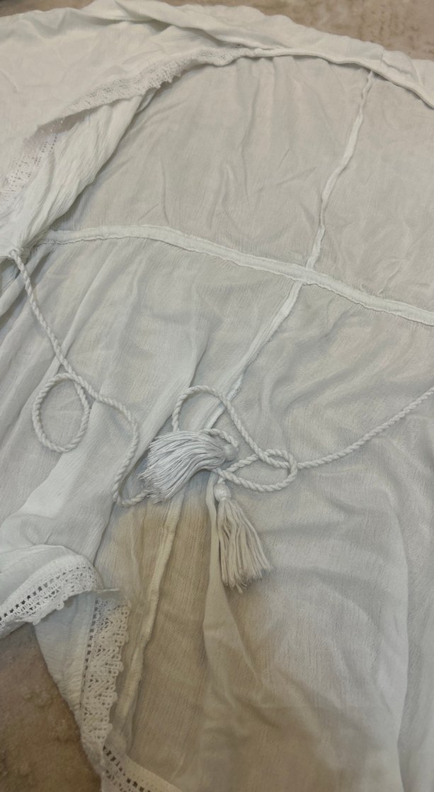 Beyaz Dantel Detaylı Keten Bohem Kadın pareo - Görsel 5