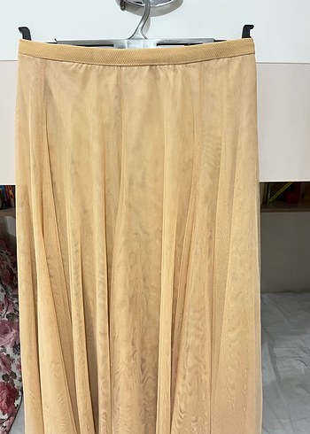Bej Tül Kadın Uzun Etek - Görsel 2