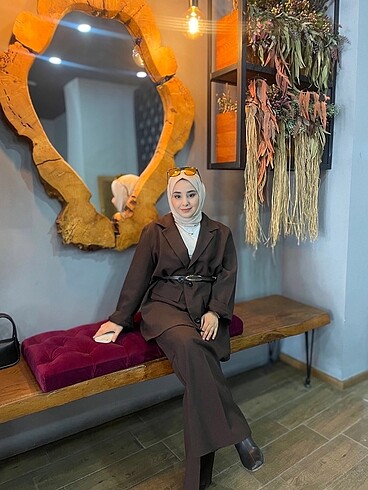 l Beden kahverengi Renk Blazer takım