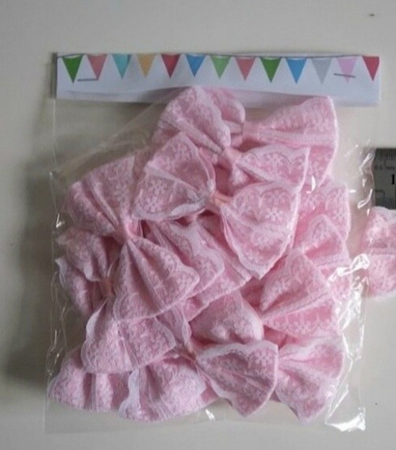 7 cm Pembe Saten Üzeri Dantelli Fiyonklar - Görsel 3