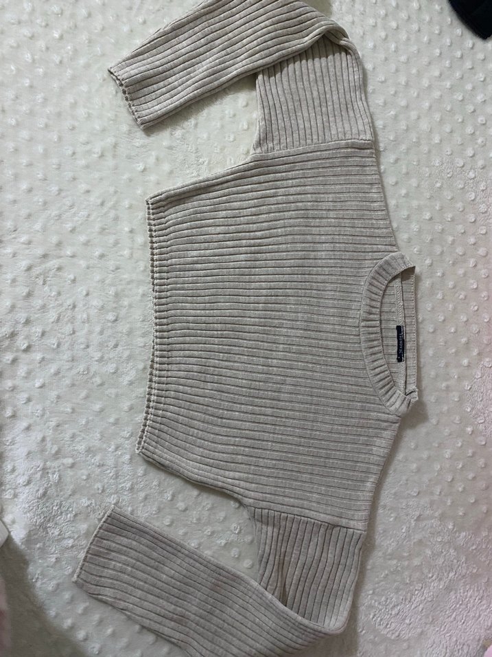 Bej rengi fitilli crop - Görsel 4