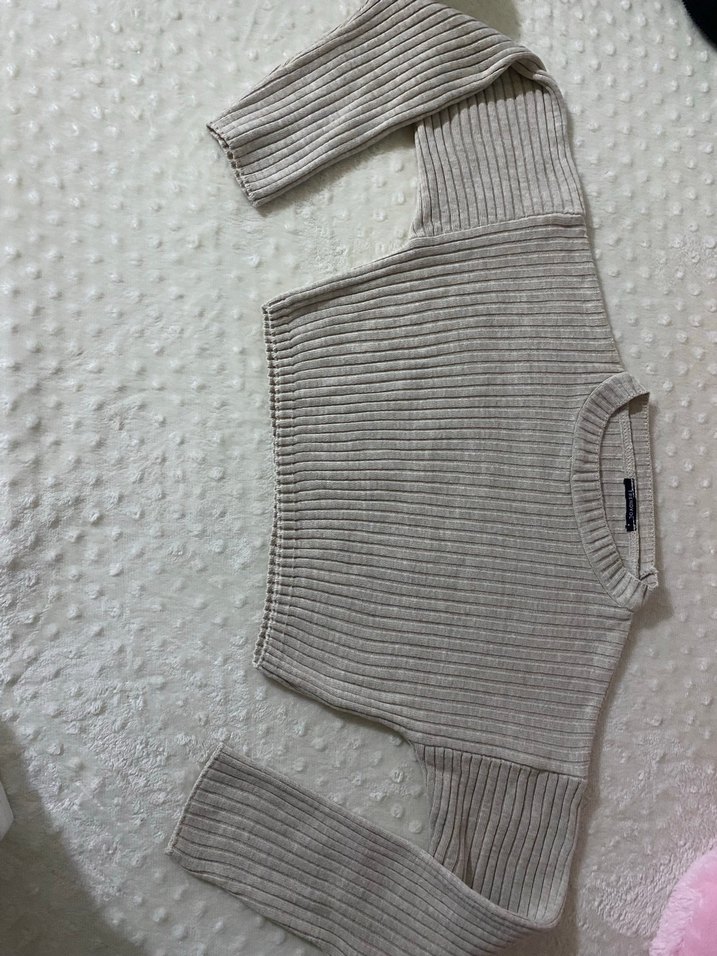 Bej rengi fitilli crop - Görsel 3