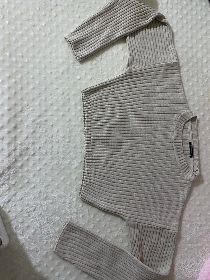 Bej rengi fitilli crop - Görsel 5