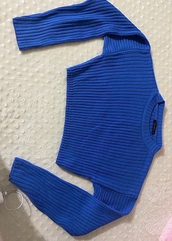 Trendyol mavi fitilli oversize crop - Görsel 3