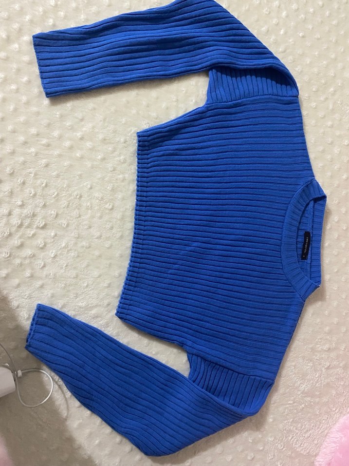 Trendyol mavi fitilli oversize crop - Görsel 3