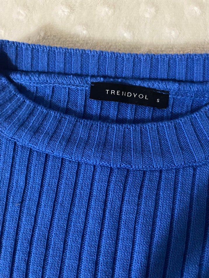 Trendyol mavi fitilli oversize crop - Görsel 4