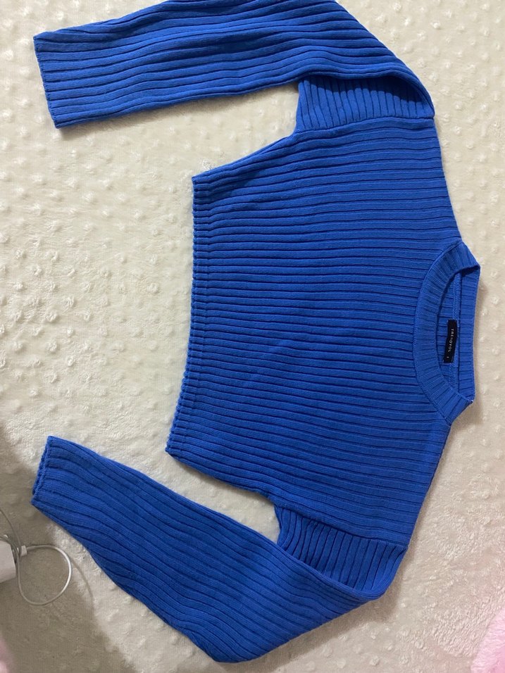 Trendyol mavi fitilli oversize crop - Görsel 2