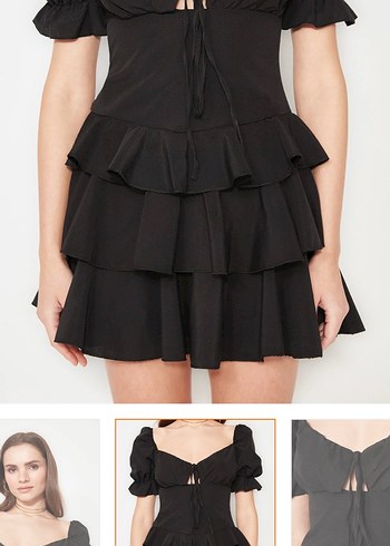 Trendyol & Milla Siyah Fırfırlı Mini Gotik Elbise