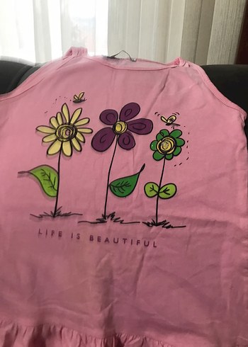 Pembe Çiçek Desenli Kolsuz Kız Elbisesi - Görsel 2